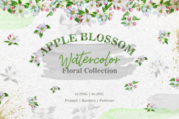 Apple Blossom Watercolor Set: Spring Illustrations