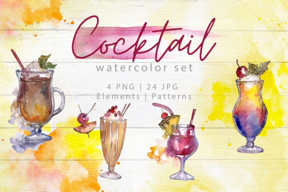 Beverages Collection Watercolor Set Illustrations