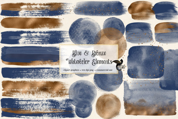 Blue and Bronze Watercolor Elements Illustrations