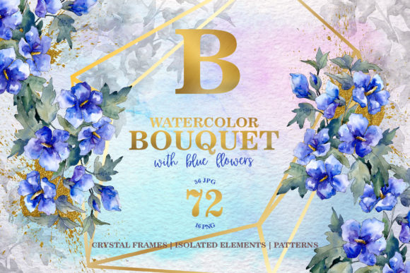 Bouquet with Blue Flowers Watercolor Illustrations