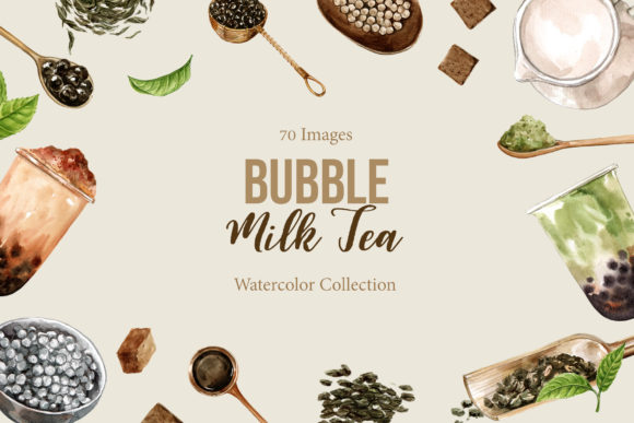 Bubble Milk Tea Watercolor Set Illustrations