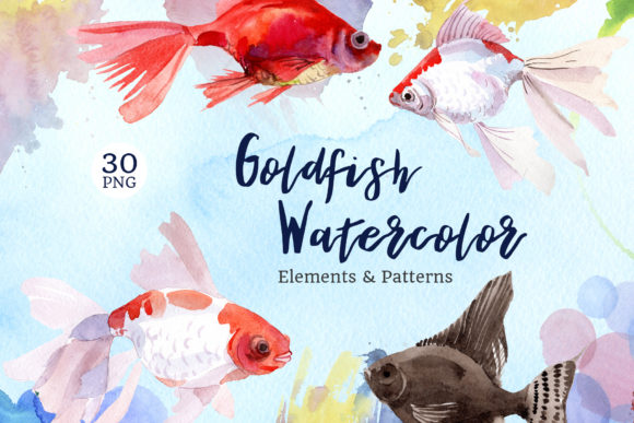 Fairytale Red Goldfish Watercolor Illustrations