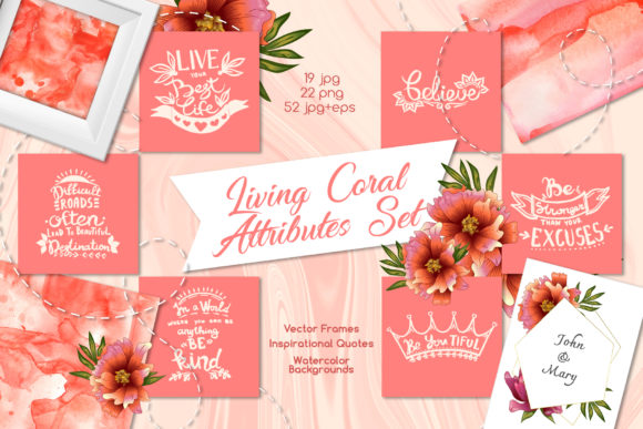 Living Coral Attributes Set Watercolor Illustrations