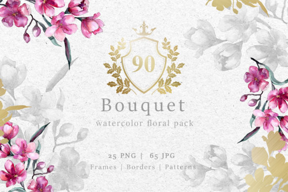 Pink Flower Watercolor Pack Illustrations Review