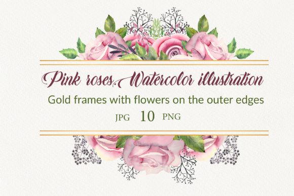 Pink Roses Watercolor Frames & Illustrations