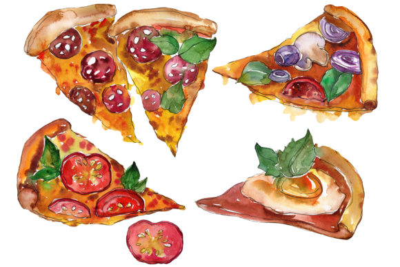 Pizza Vegetable Boom Watercolor Illustrations