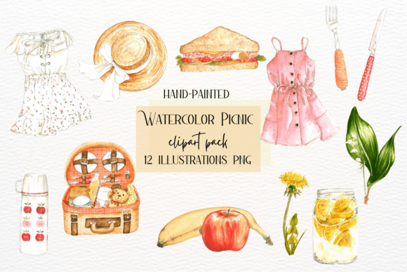 Reviewing 12 Watercolor Picnic Illustrations