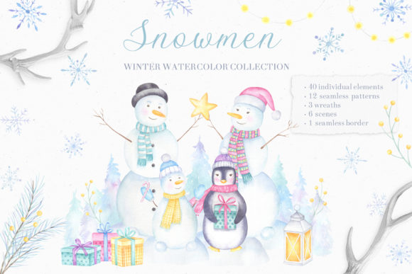 Snowmen Watercolor Collection Illustrations Review