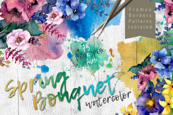 Spring Bouquet Watercolor Flower Set & Illustrations