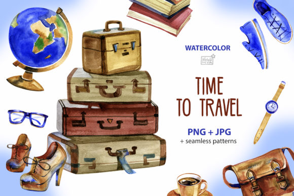 Time to Travel - Watercolor Cliparts & Illustrations