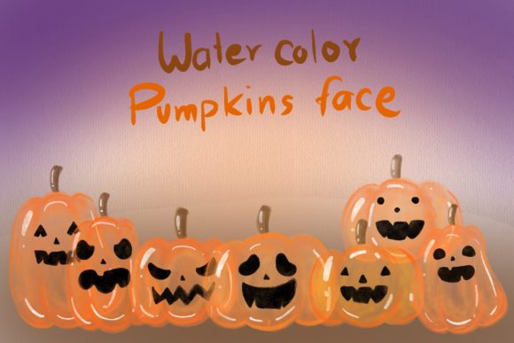 Watercolor Halloween Pumpkin Face Illustrations